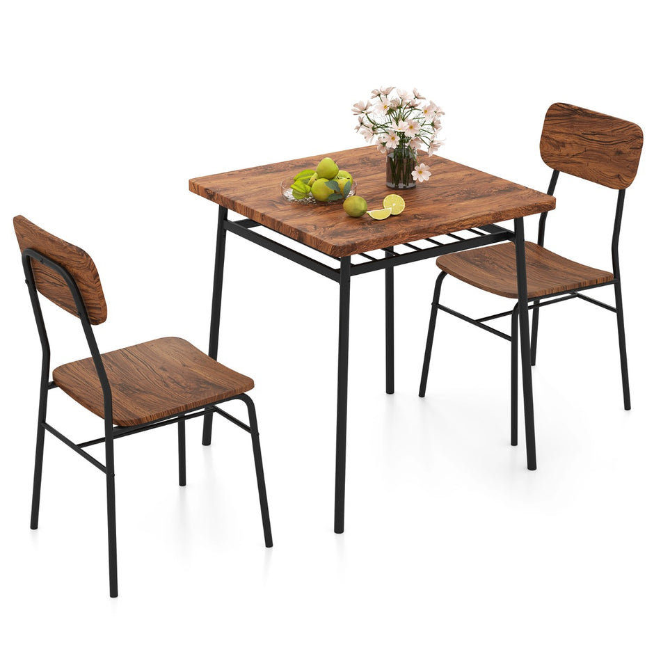 delat – matbordset med hylla och stolar metallram Platsbesparande matplats – 3 2 – Brun