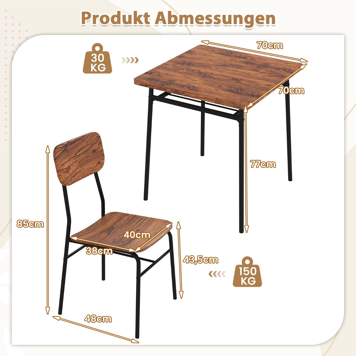 delat – matbordset med hylla och stolar metallram Platsbesparande matplats – 3 2 – Brun