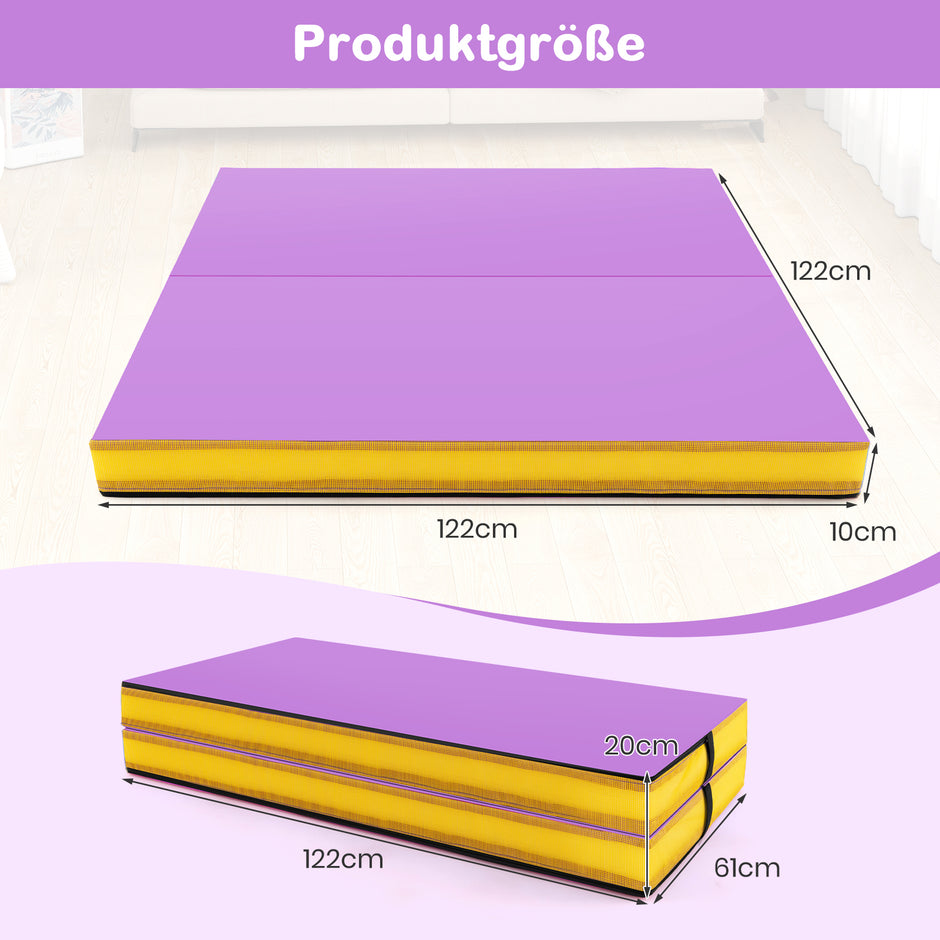 Fällbar – gymnastikmatta tjock dubbelvikbar och tumblingmatta med konstläderöverdrag – 122 x 122 x 10 cm – Lila