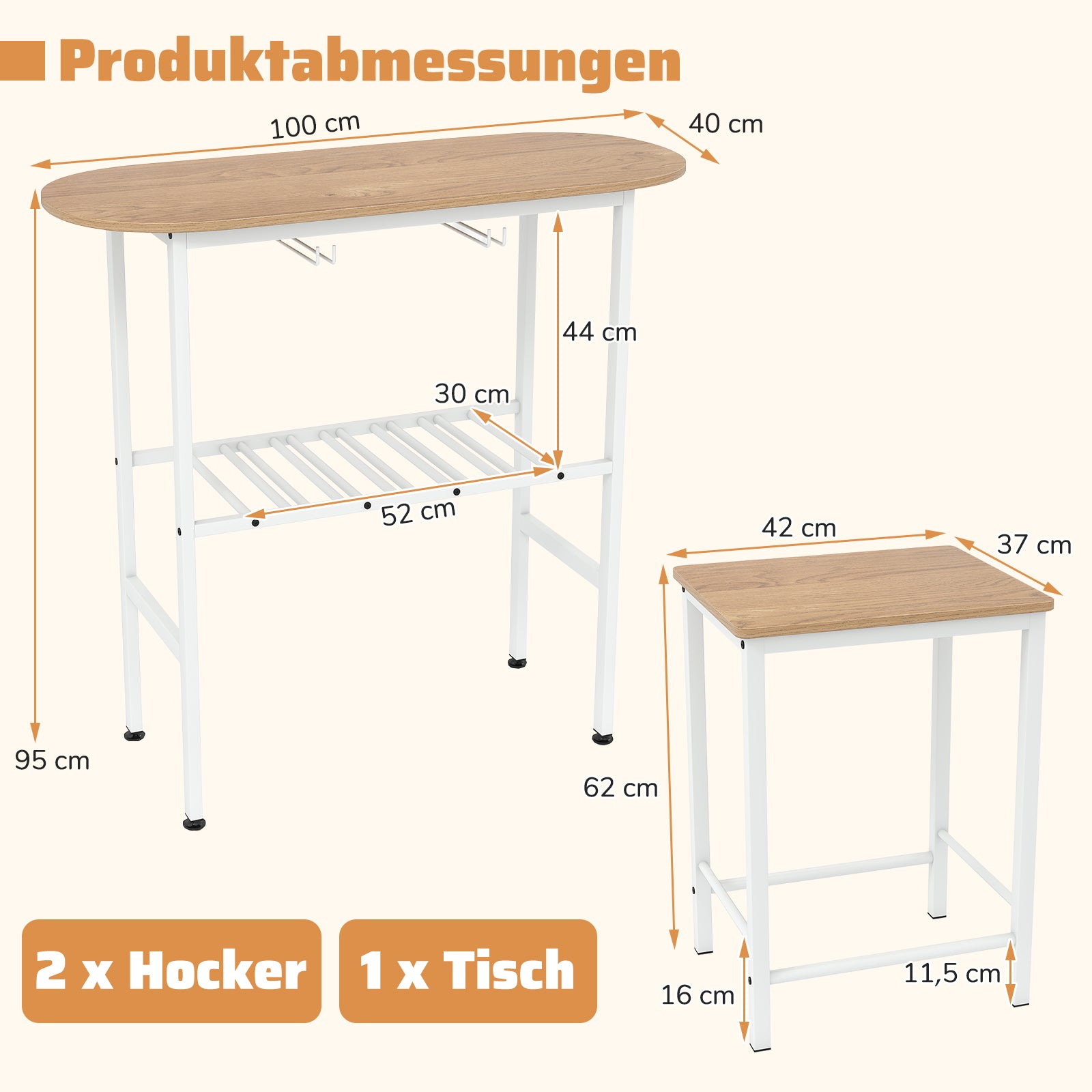 Bartabell – med barstolar set för personer, hållare vinglas och flaskor, – 2 . – Natur
