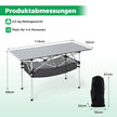 Fällbar – campingbord för terrass, bärbart picknickbord med rullbar aluminiumskiva och nätkorg i – . – Silver