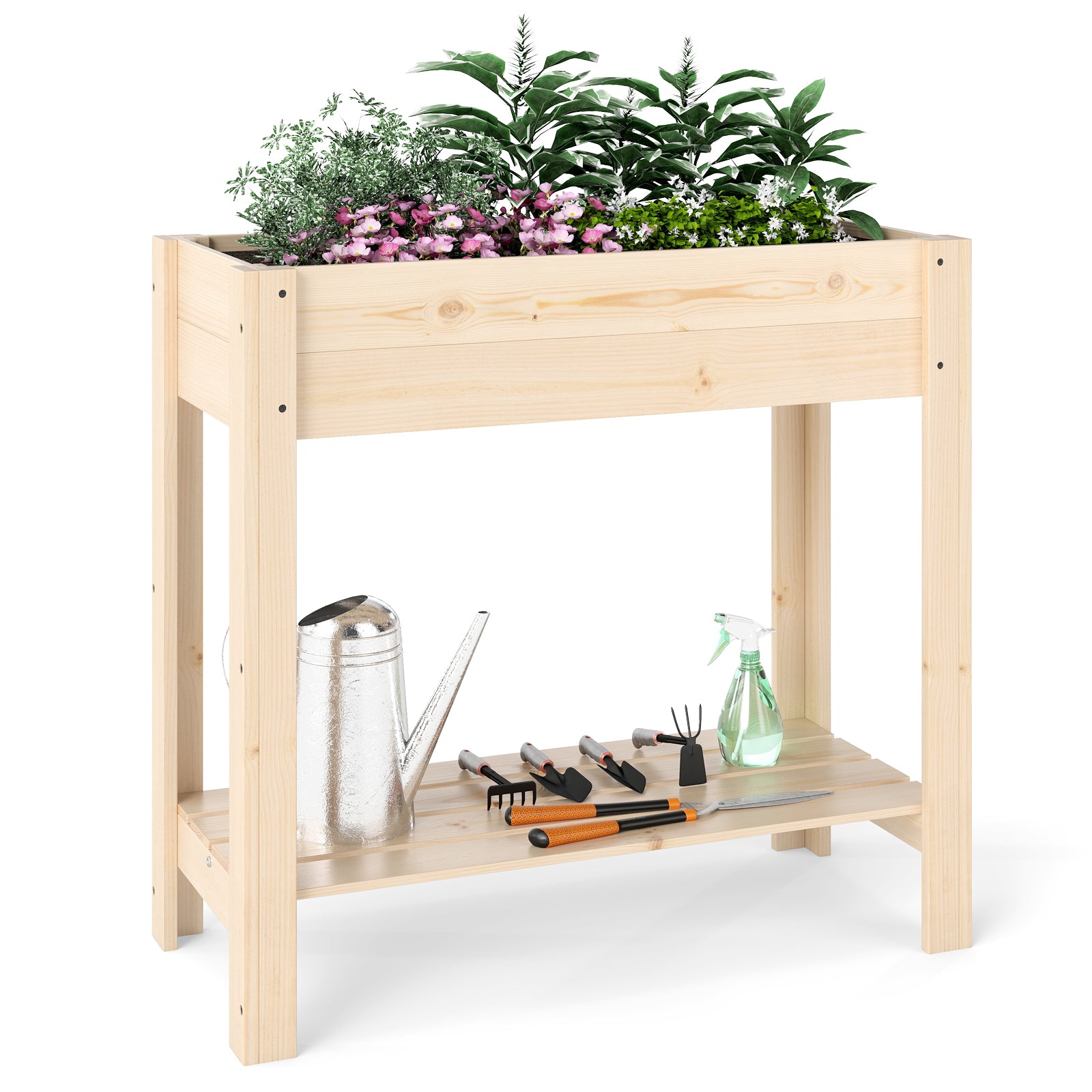 Höjdodling – med avlastning Förhöjd trädgårdsbädd i trä Planteringslåda dränering – 81 x 37 x 77 cm – Natur