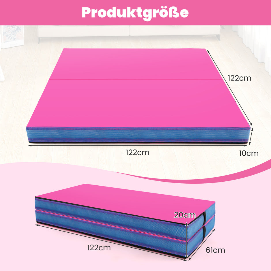 Fällbar – gymnastikmatta tjock dubbelvikbar och tumblingmatta – 122 x 122 x 10 cm – Rosa
