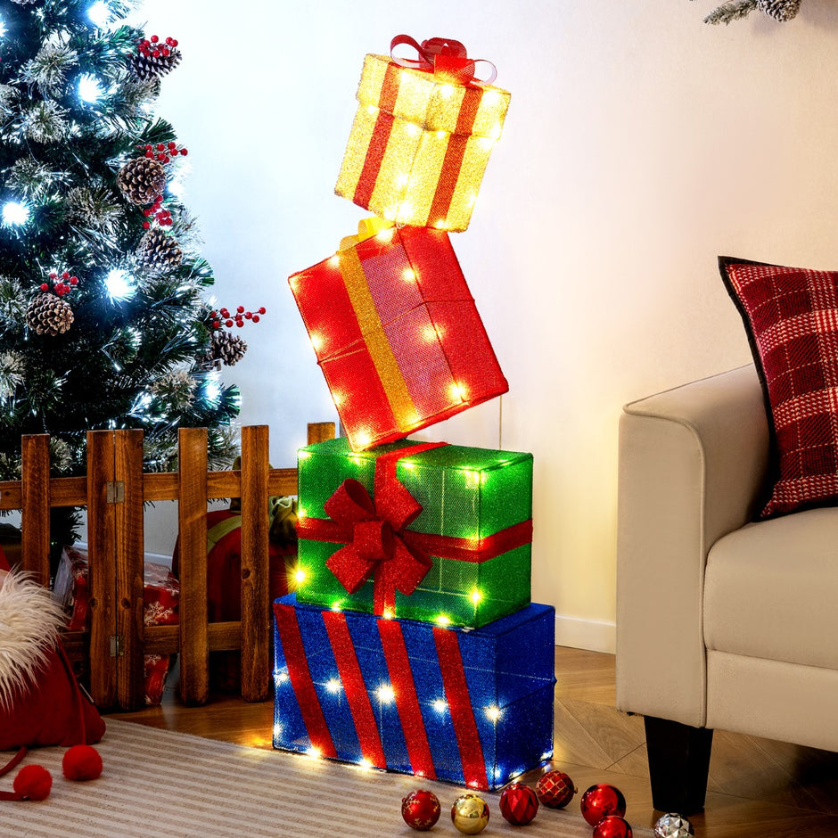 pack – upplysta julklappslådor, lysande presentlådor med färgglada rosetter, flerfärgade – 4 – Flerfärgad