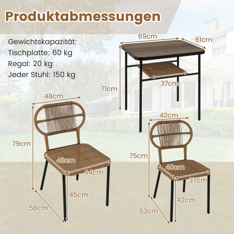 delat – trädgårdsmöbelset balkongmöbler med rottingstolar och matbord terrassmöbler platsbesparande – 3 2 – Natur