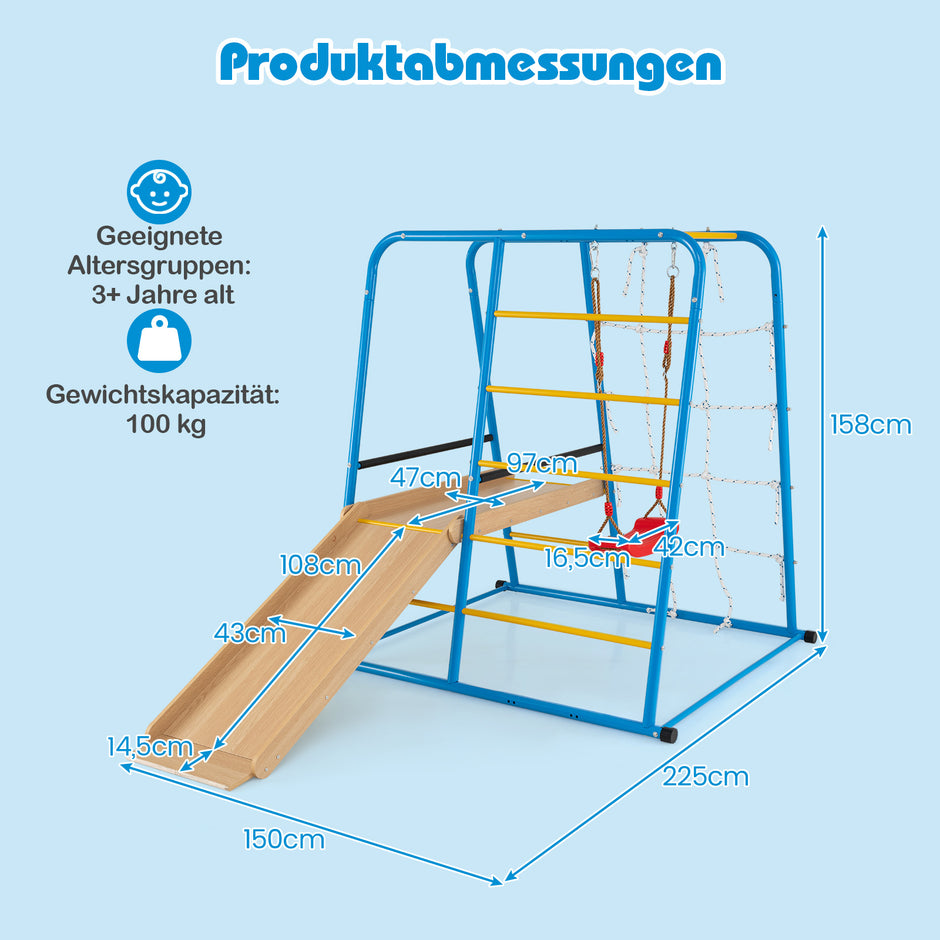i – klätterställning gunga och rutschkana klätterstång klätterstege repvägg för barn från år – 6 1 3 – Blå