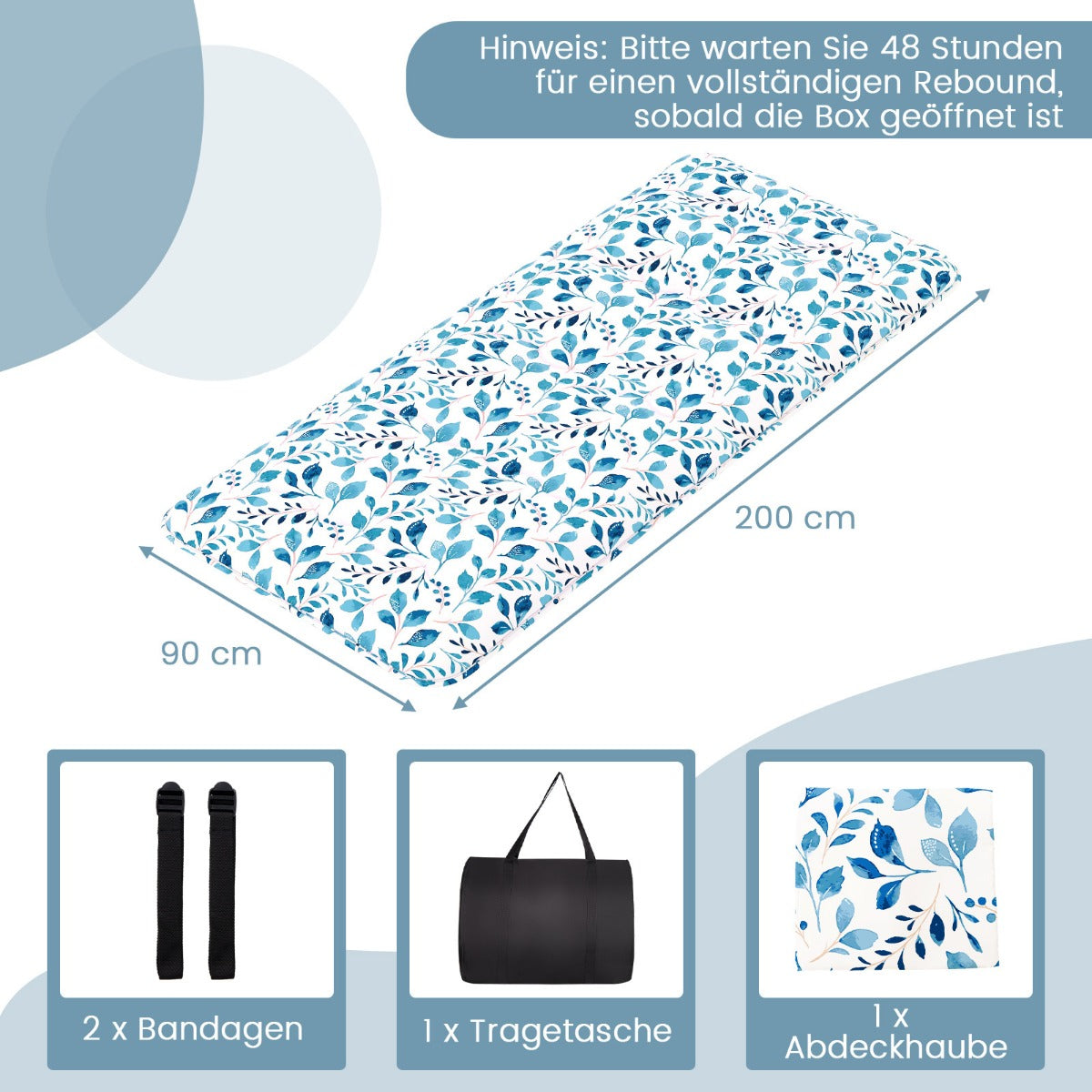 Japansk – futonmadrass med tvättbart överdrag och bärväska Tatami matta – 90 x 200 cm – Grön