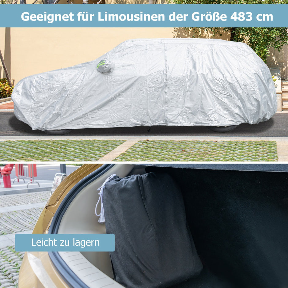 Väderbeständig – presenning för fordon Bilskydd med dragkedja – 483 x 191 x 153 cm – Silver