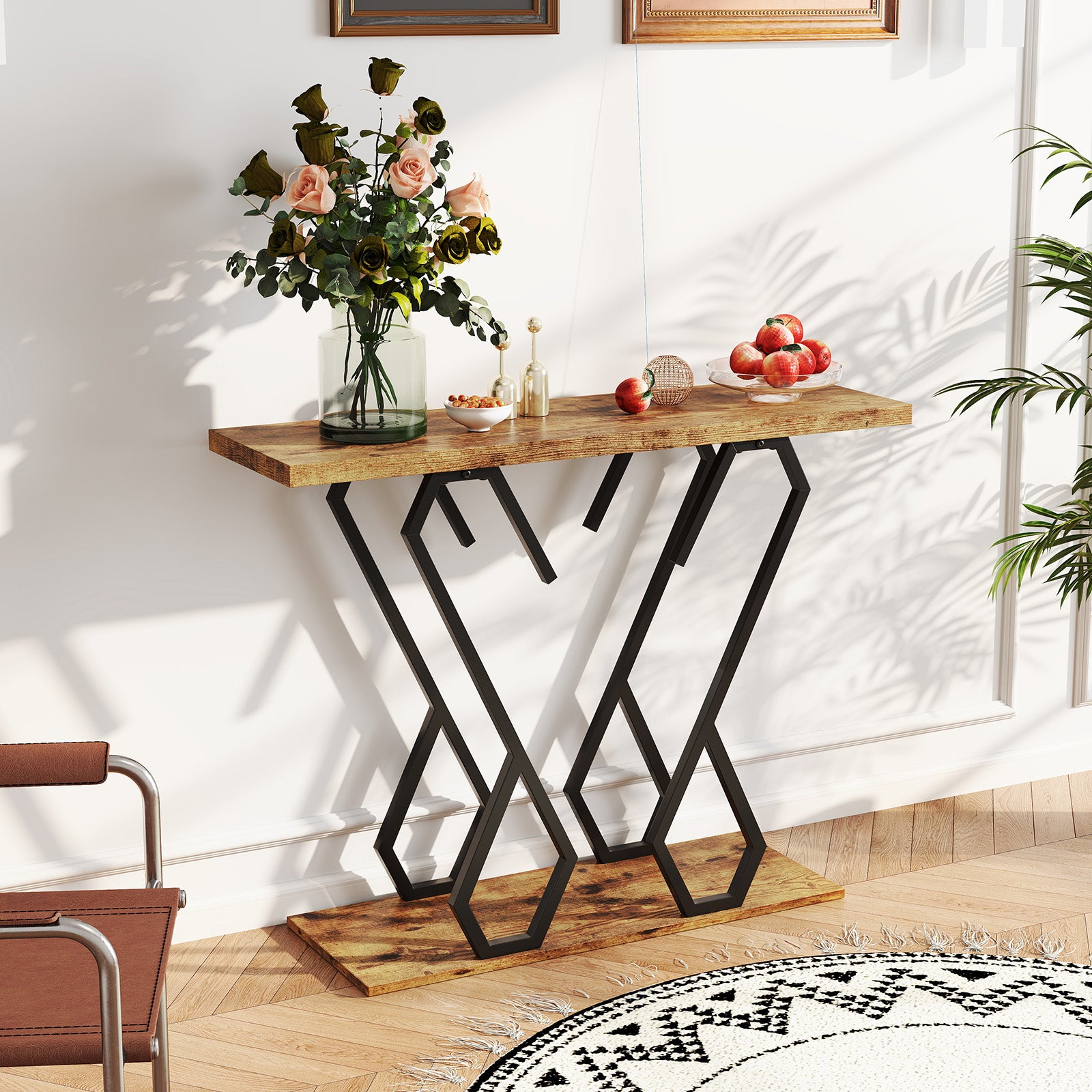 Konsolbord – i konstmarmor Foyerbord med justerbara fotkuddar – Brun