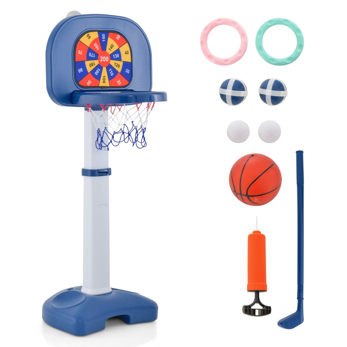 i – barnbasketbågsset Höjdjusterbart basketställ med ringkast – 4 1 100-140 cm – Blå