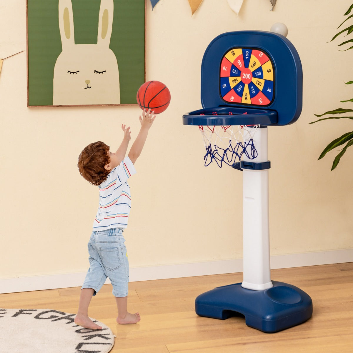 i – barnbasketbågsset Höjdjusterbart basketställ med ringkast – 4 1 100-140 cm – Blå