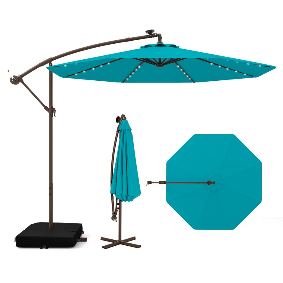 Fribärande – parasoll med solar LED lampor och sandsäckar vev UV skydd – 40 Ø 300 cm – Turkos