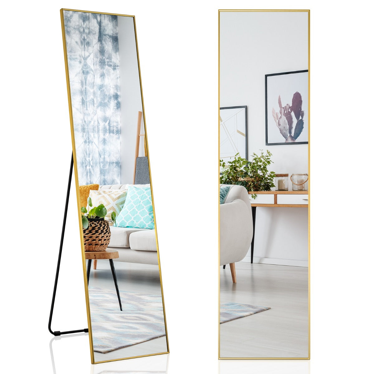 Helspegel – i stående och väggspegel gjord av spricksäker glasguld – 2 1 160 x 40 cm – Guld