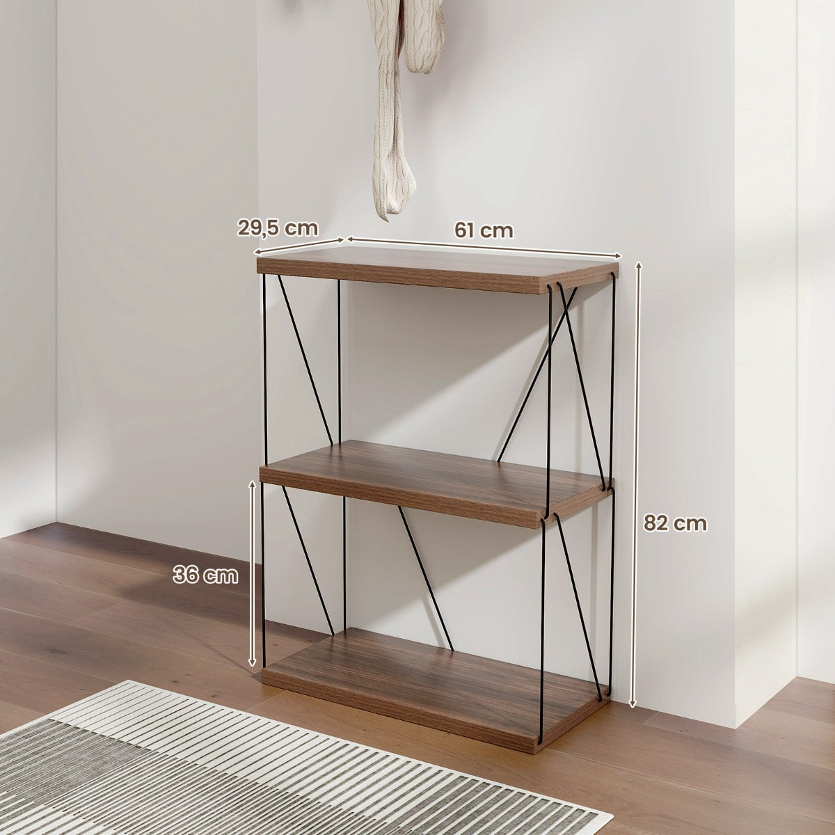 vånings – stående hylla med metallram Industriell Förvaringsställ – 3 60 x 29,5 x 82 cm – Brun
