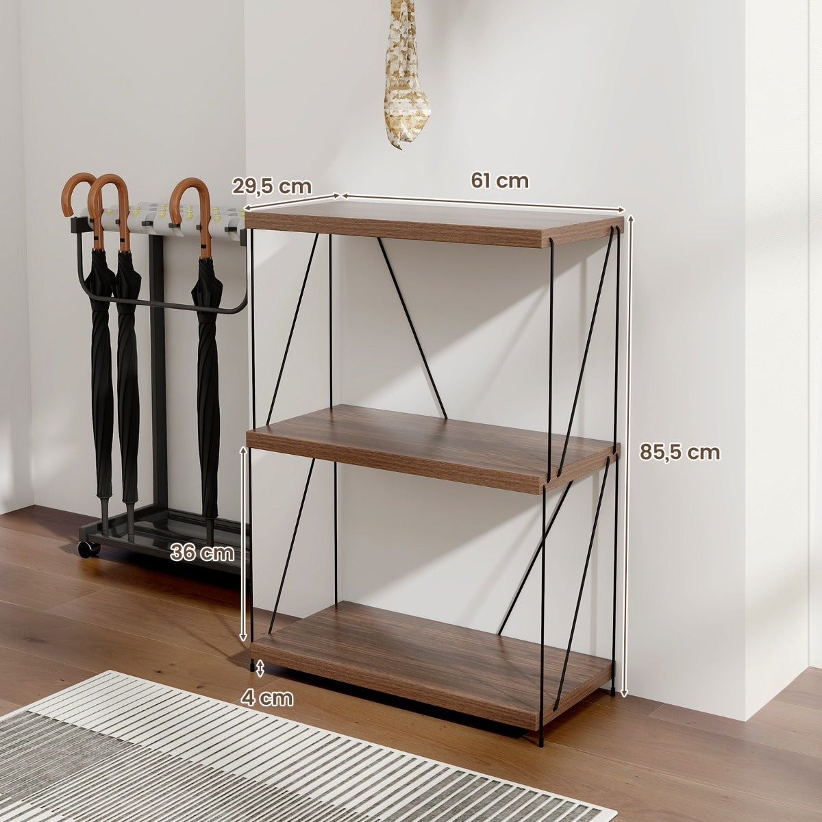 vånings – stående hylla med metallram Industriell Förvaringsställ – 3 60 x 29,5 x 85,5 cm – Brun