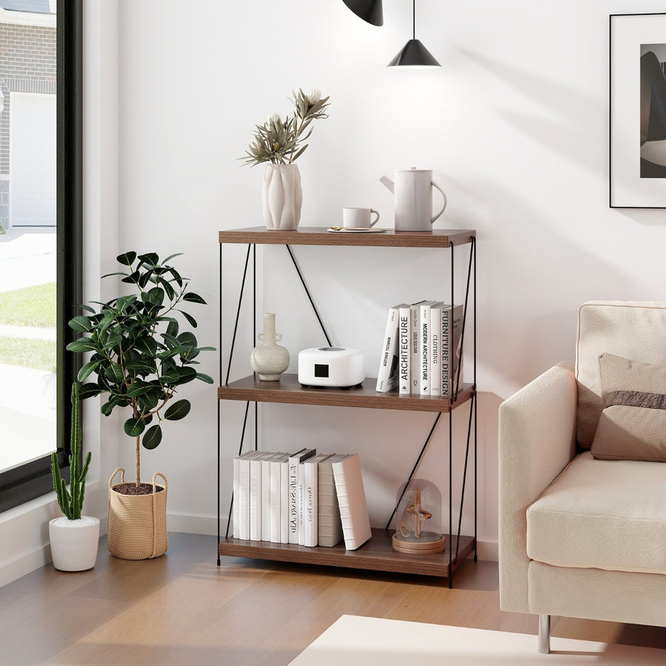 vånings – stående hylla med metallram Industriell Förvaringsställ – 3 60 x 29,5 x 85,5 cm – Brun