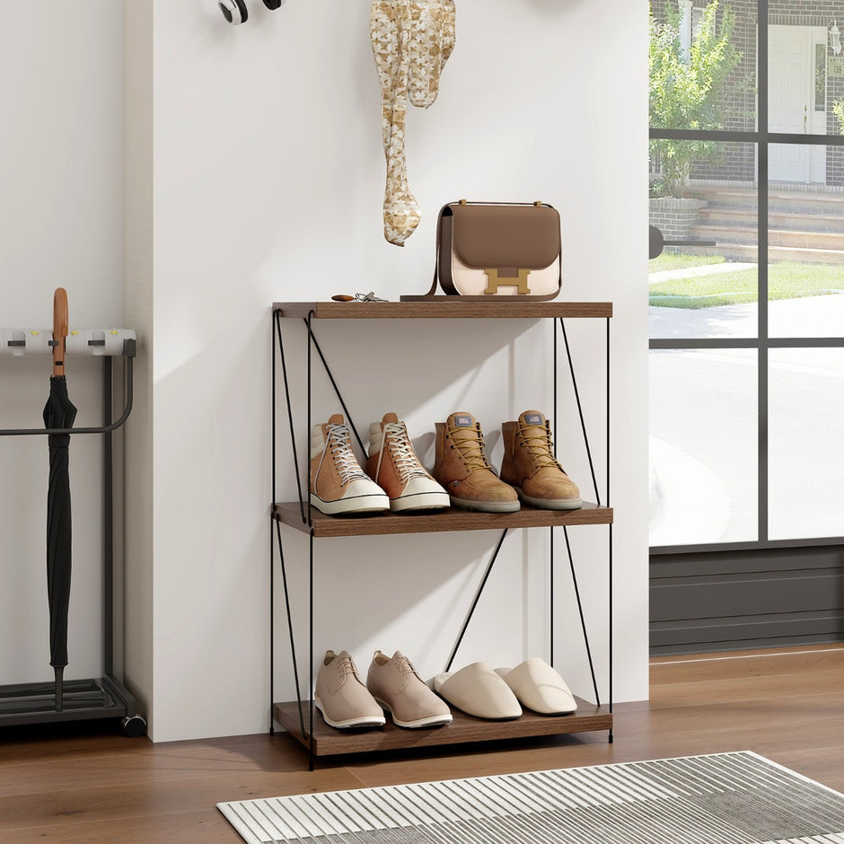 vånings – stående hylla med metallram Industriell Förvaringsställ – 3 60 x 29,5 x 85,5 cm – Brun