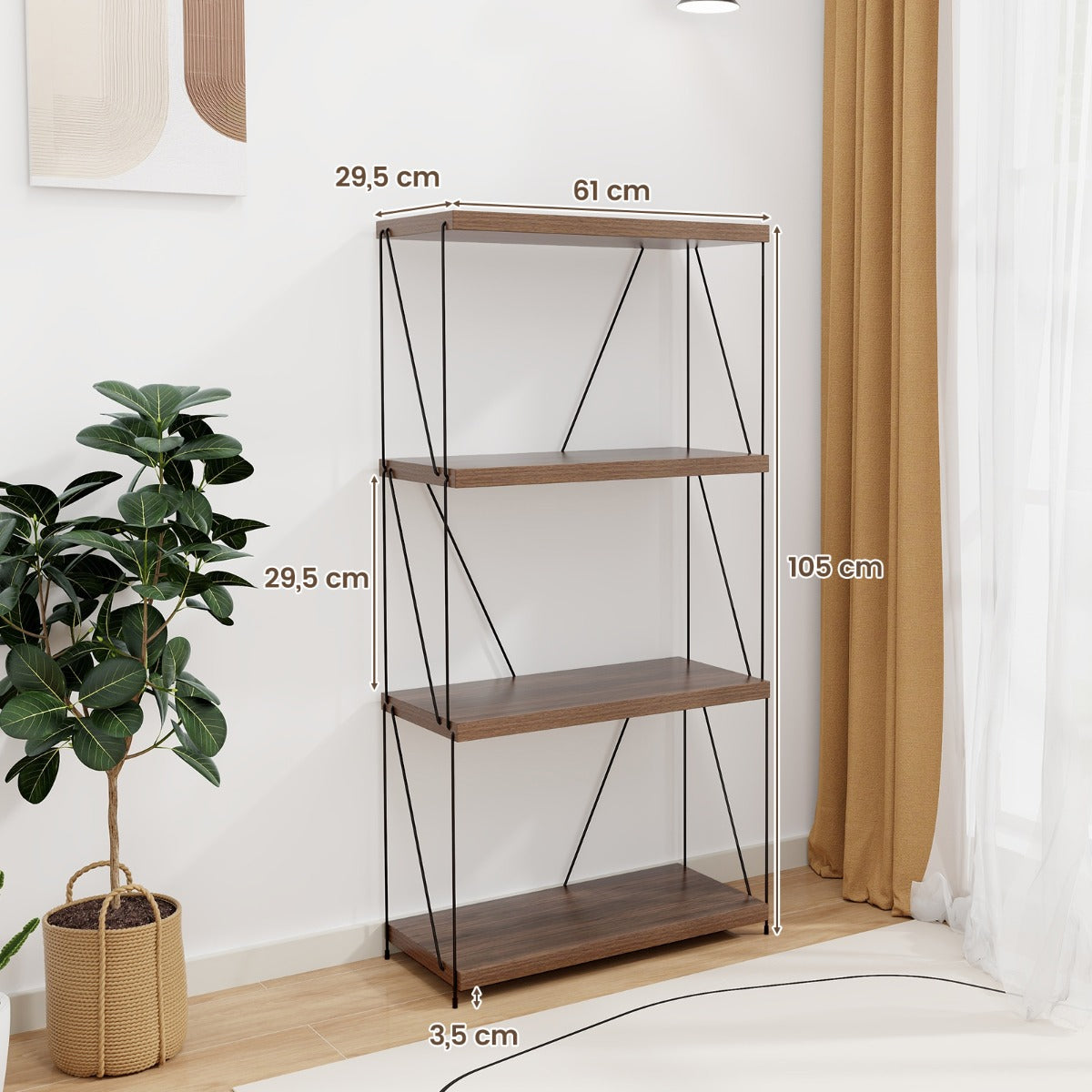 vånings – stående hylla med metallram Industriell Förvaringsställ – 4 60 x 29,5 x 105 cm – Brun