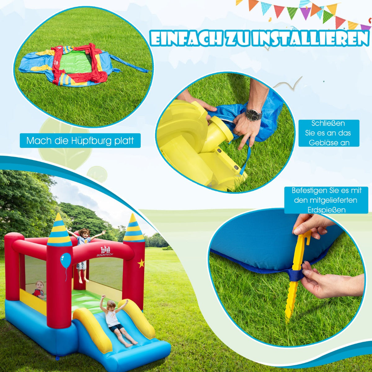 Bouncy – Castle Barns Hoppahus Portable Play Paradise (med W fläkt) – 190 x 260 x 205 cm 370 – Färgglad