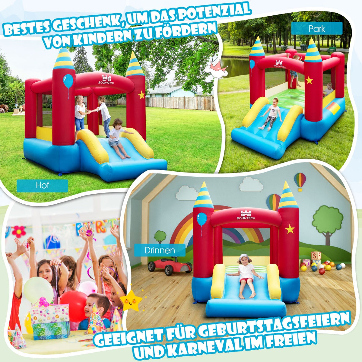 Bouncy – Castle Barns Hoppahus Portable Play Paradise (med W fläkt) – 190 x 260 x 205 cm 370 – Färgglad