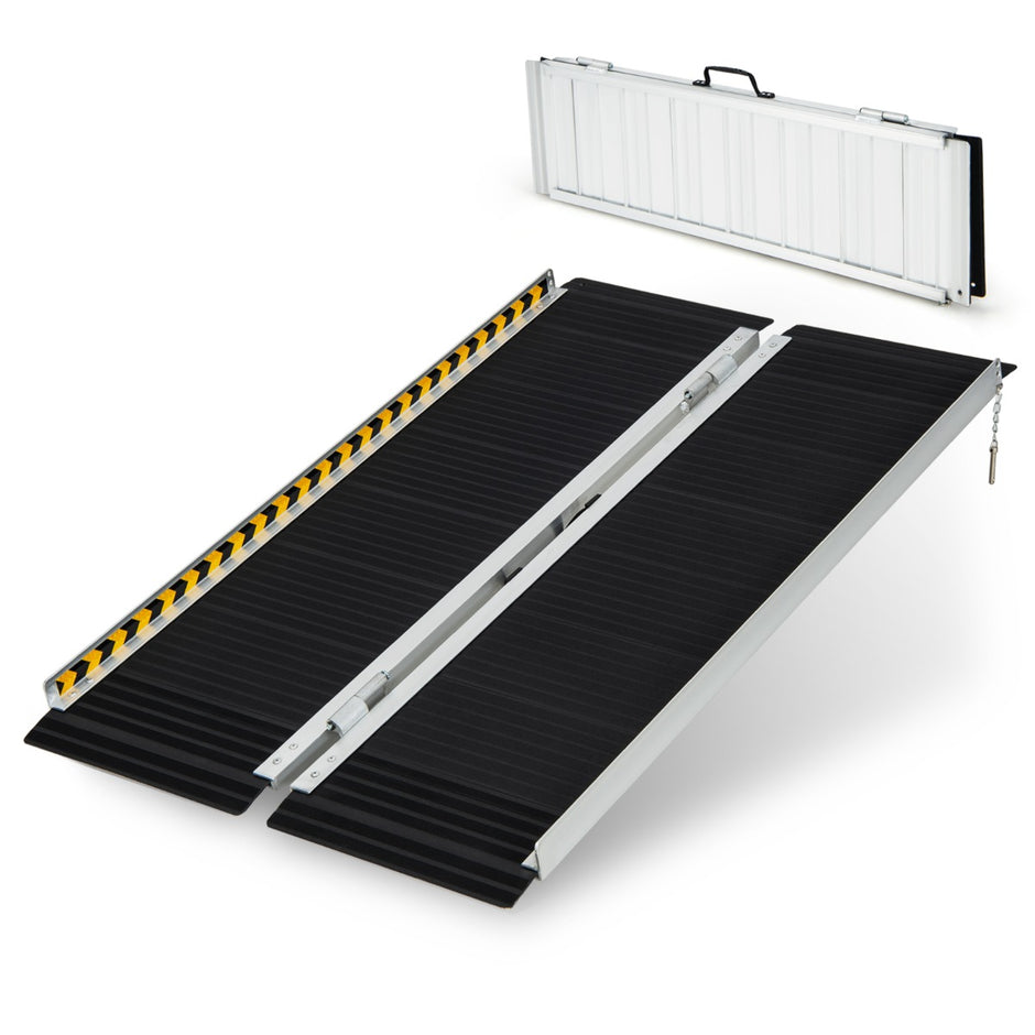 Rullstolsramp – Bärbar och halkskyddad hopfällbar upp till lastkapacitet aluminium – 272 kg 122 x 74 cm – Svart
