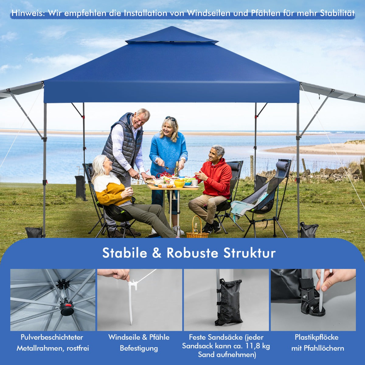 Solskyddstält – Fällbart kapelltält – 300 x 537 x 270-290 cm – Blå