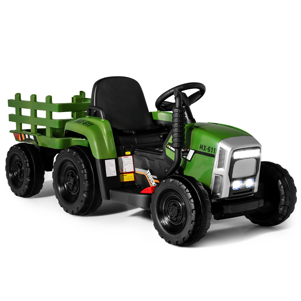 V – barntraktor med avtagbar släpvagn och fjärrkontroll Elleksaksbil – 12 – Mörkgrön