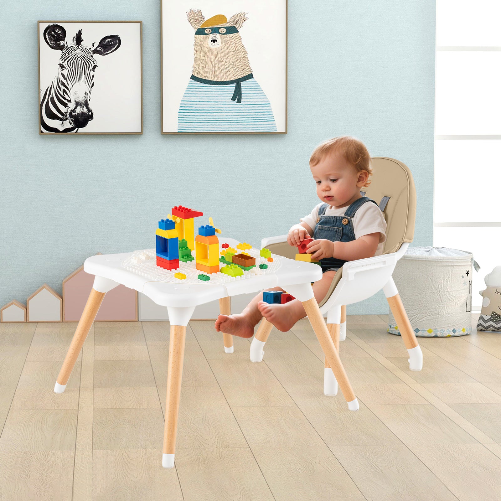 Höga – stolar för spädbarn och småbarn i omvandlingsbordstolset med byggklossbord – 6 1 – Beige