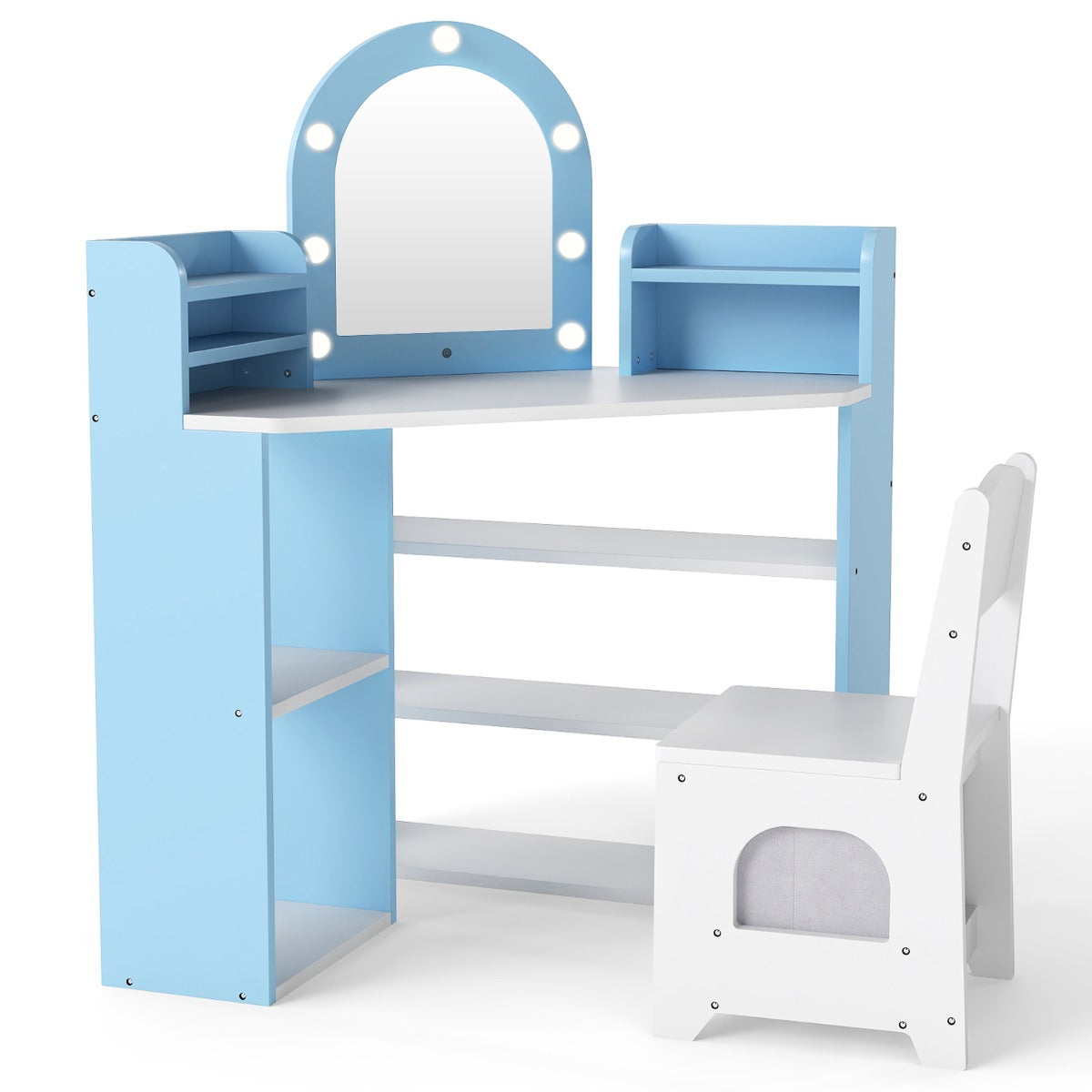 Hörn – sminkbord för barn med spegel och belysning Prinsess stol set – Blå