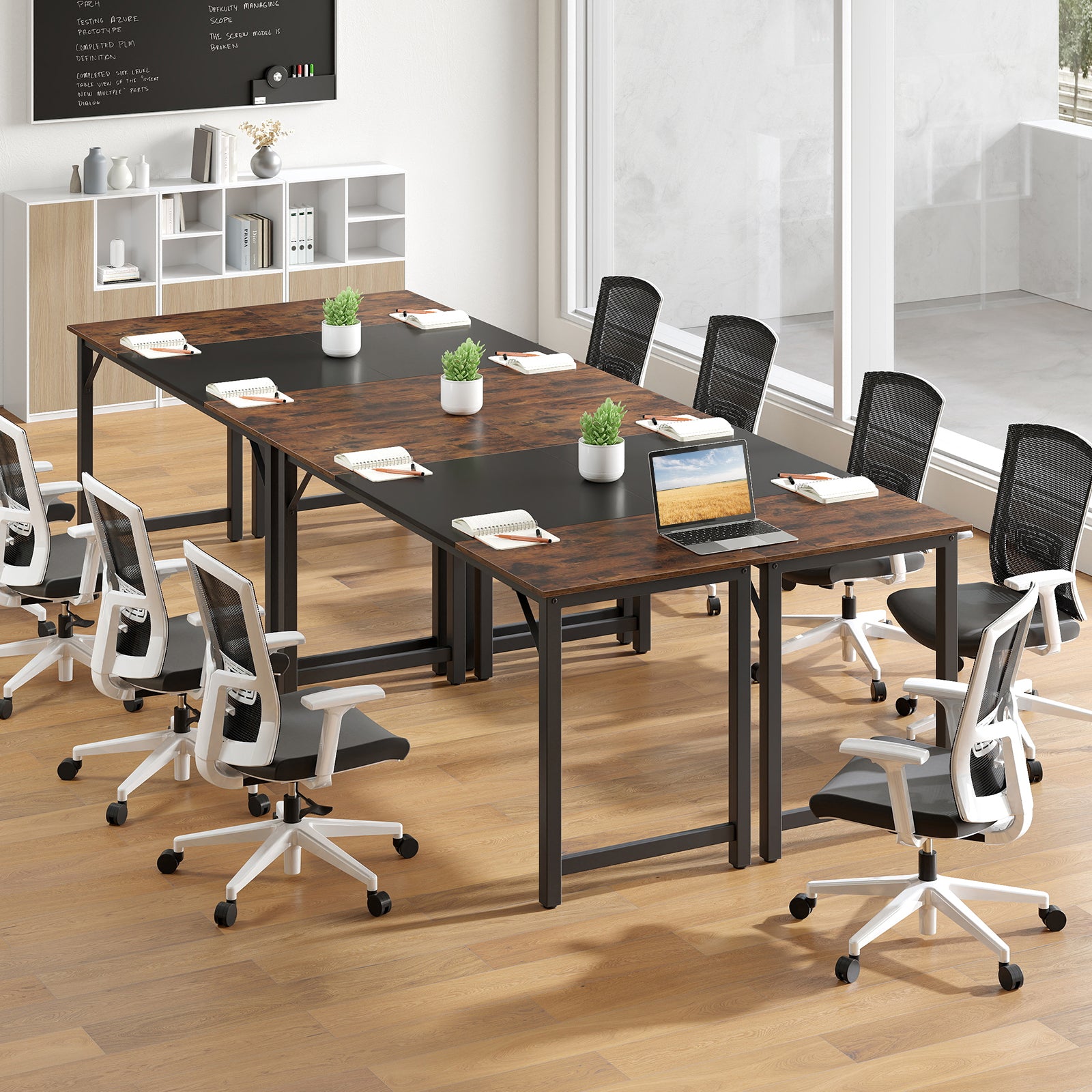 Industriell – konferensbord med metallram Rektangulärt datorbord Arbetsbord – Rustik brun