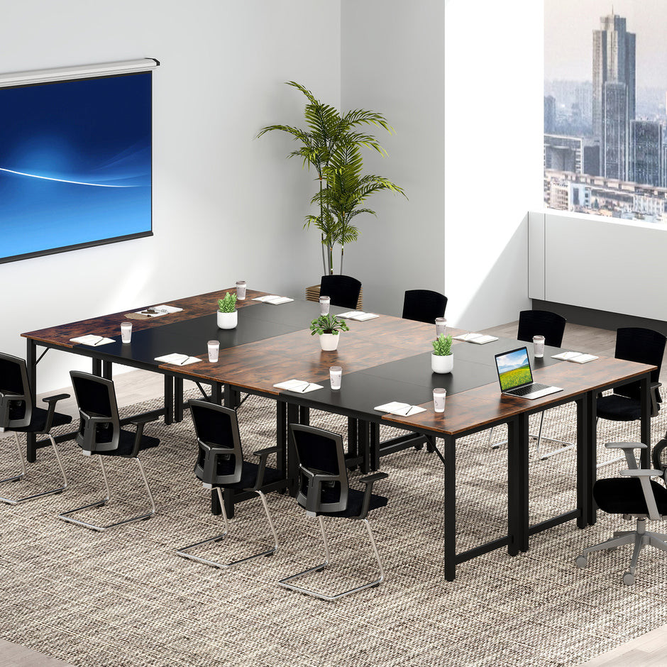 Industriell – konferensbord med metallram Rektangulärt datorbord Arbetsbord – Rustik brun