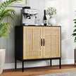 Rattanskåp – med faldigt justerbart hyllsystem och dörrar Boho buffé accentskåp – 3 2 – Svart