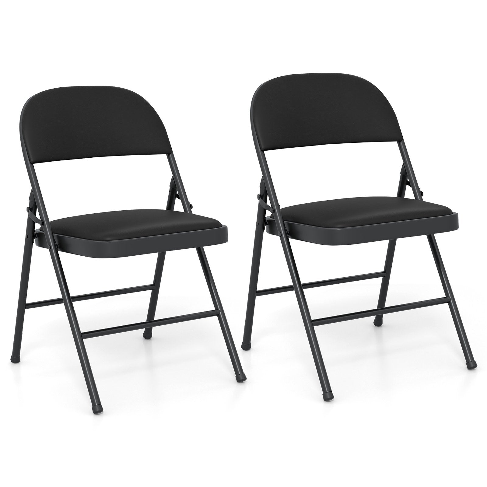 pack – hopfällbara stolar med metallram, konstläder, stoppade – 2 – Svart