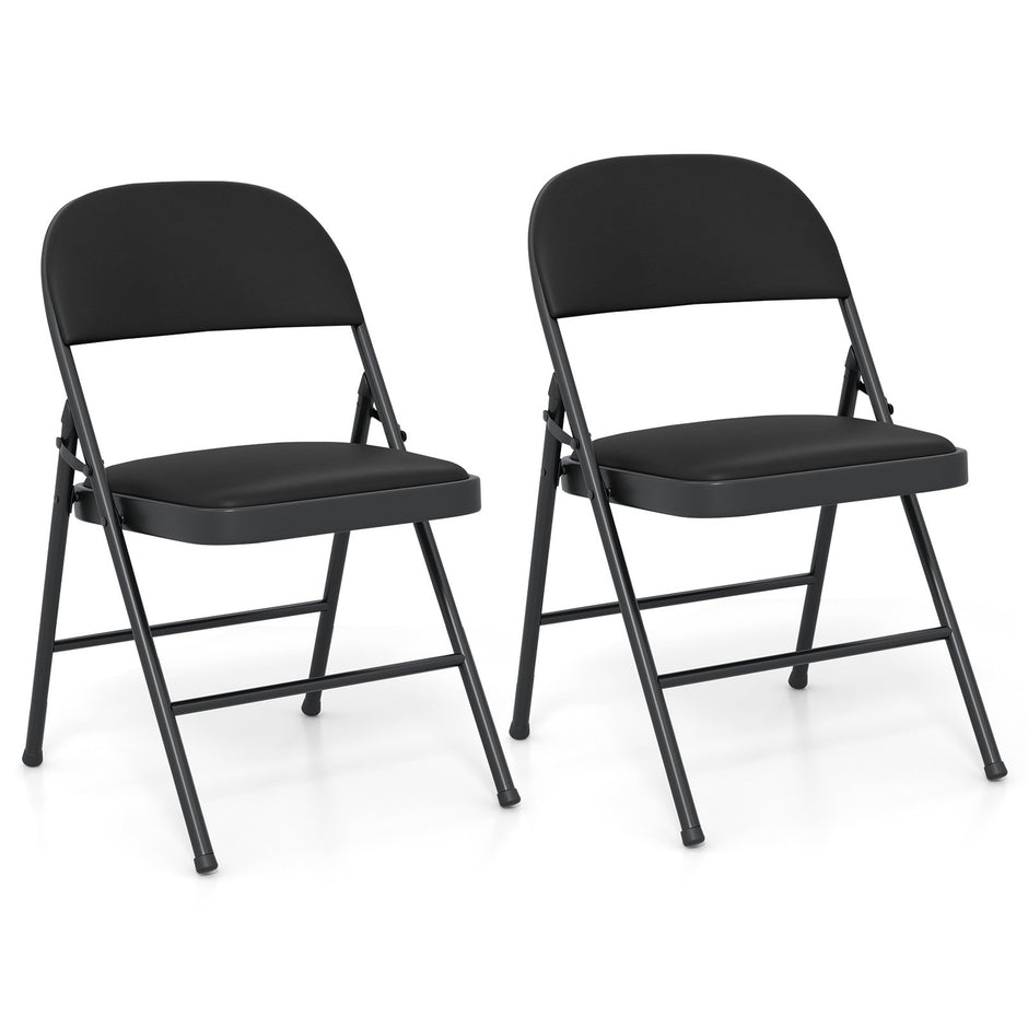 pack – hopfällbara stolar med metallram, konstläder, stoppade – 2 – Svart