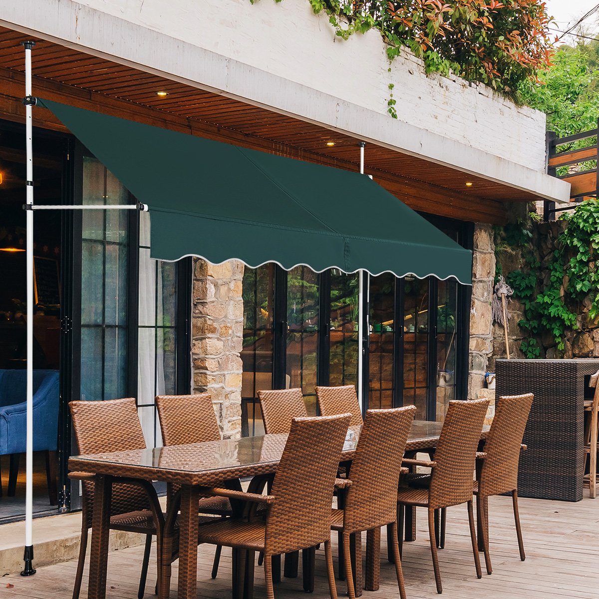 Bred – klemmarkis utan borrning UV beständig balkongmarkis höjdjusterbar – 250 cm – Grön