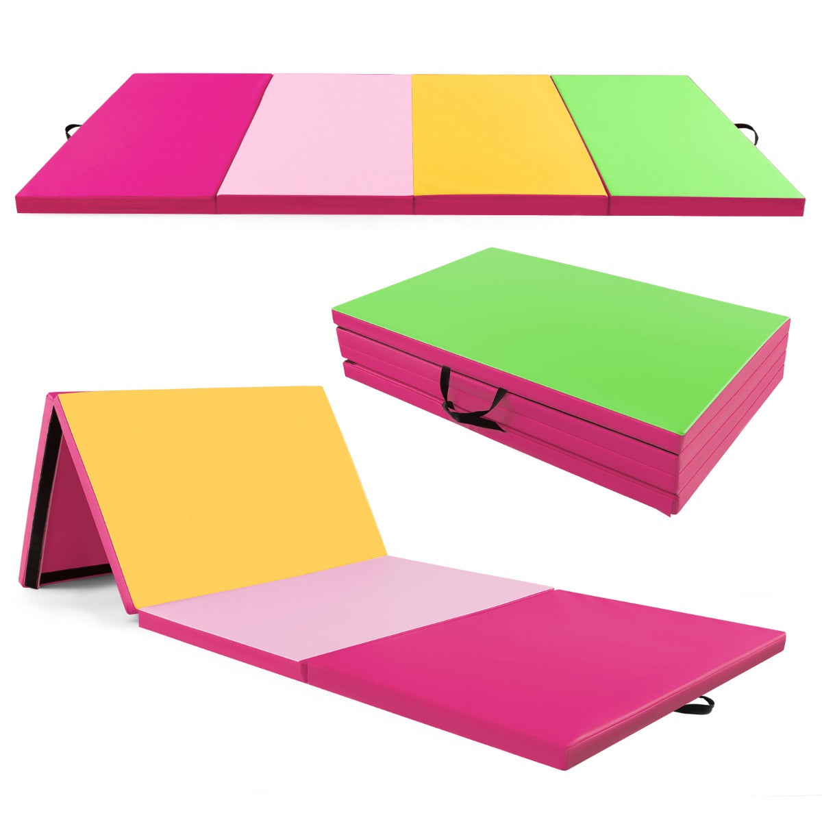 Mjuk – golvmatta av konstläder med klätterfäste och bärhandtag + – 300 x 117 x 5 cm – Rosa + grön
