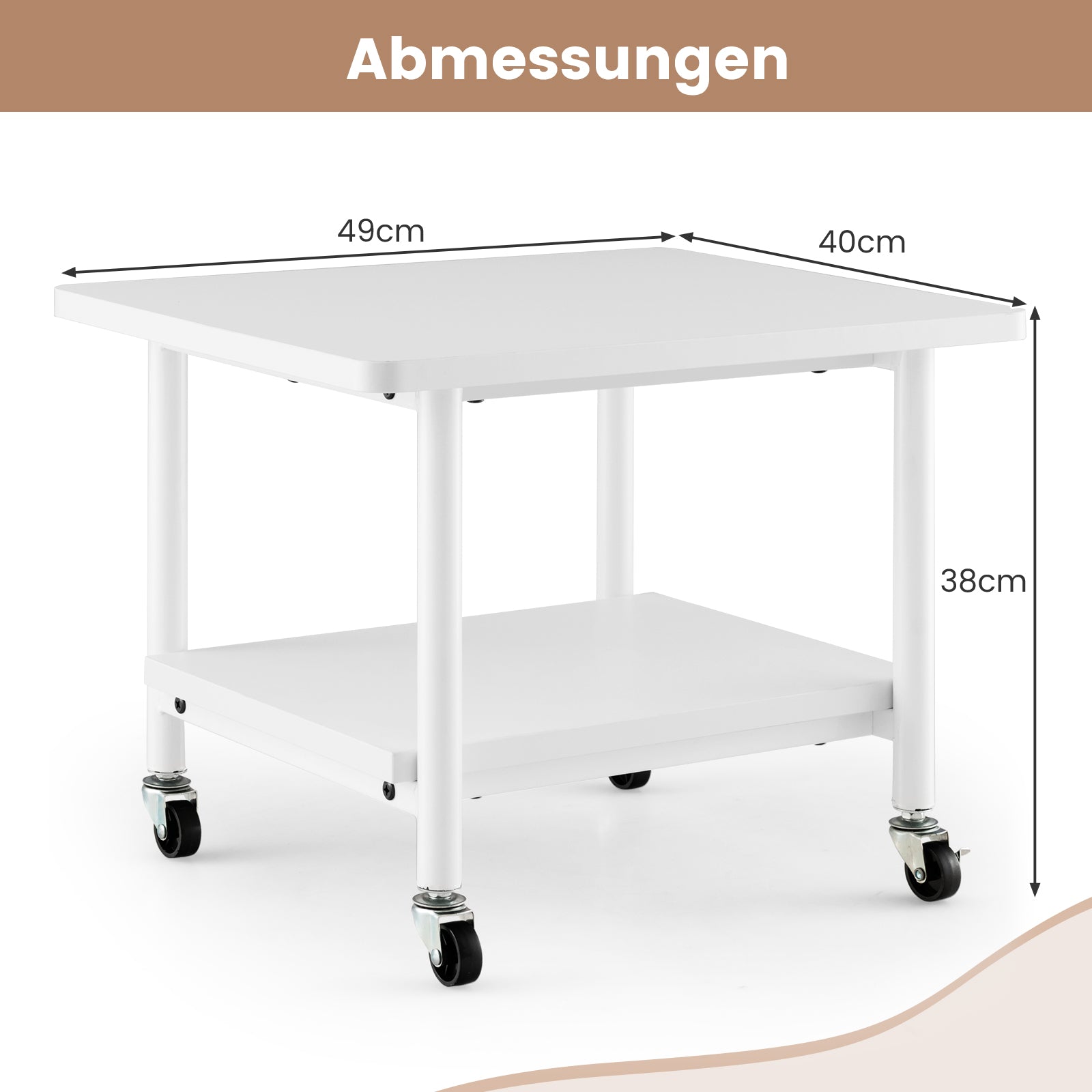 Skrivbord – för skrivare med nivåer och låsbara hjul Skrivarstativ Skrivarvagn Helt – 2 – Vit
