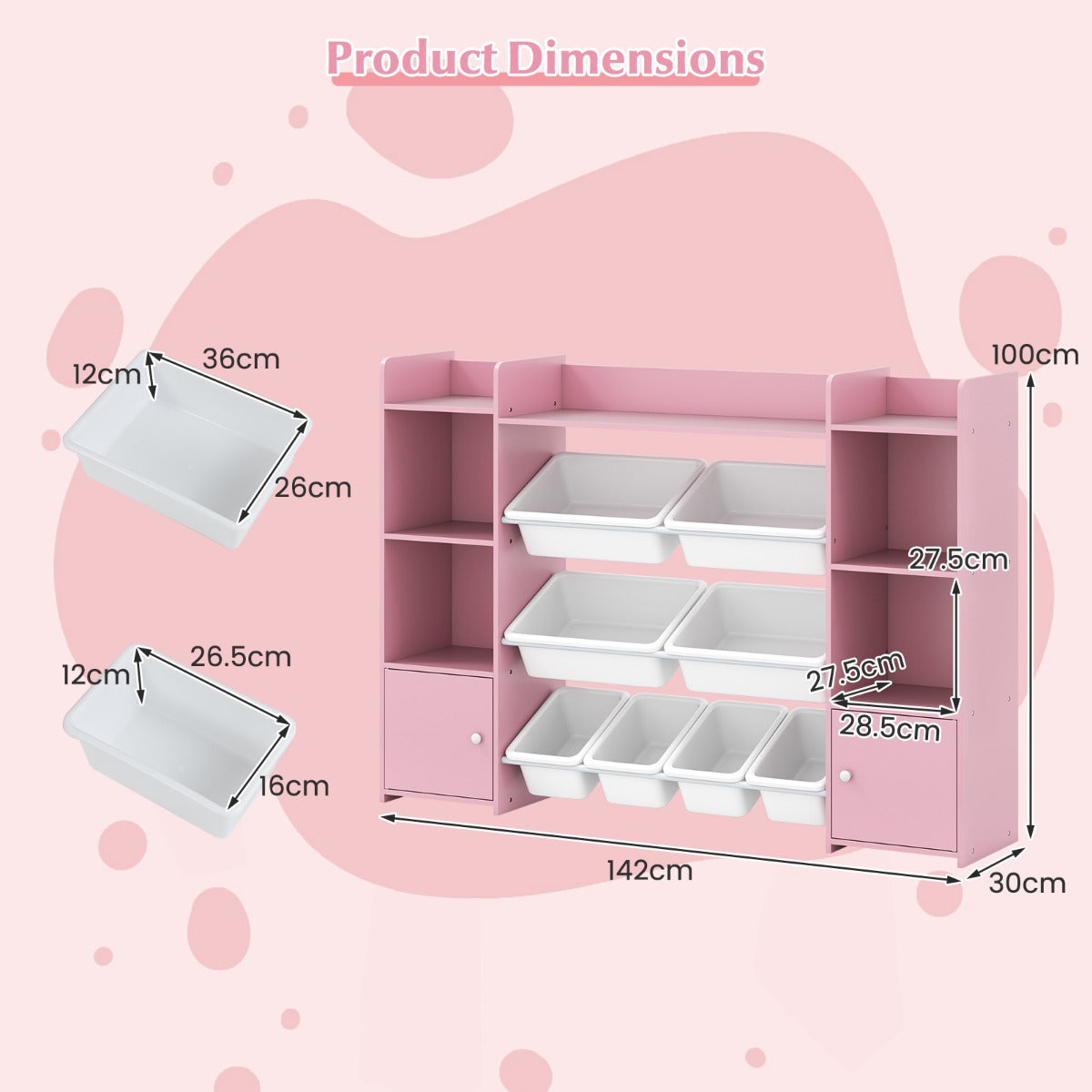 Hög – leksaksskåp stegs barnhylla med uttagbara lådor och bokhylla – 4 8 142 cm – Rosa