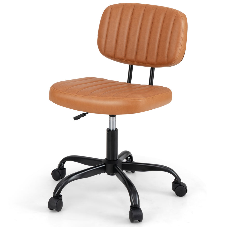 Ergonomisk – kontorsstol med hjul Armfri skrivbordsstol Polstrad snurrstol – Brun