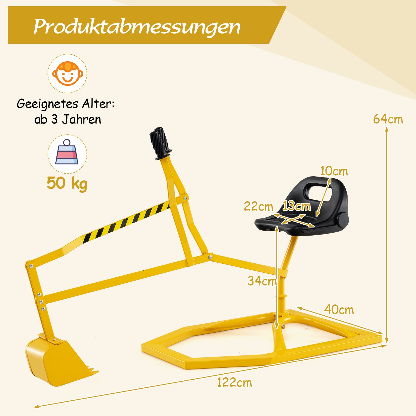 Sittgrävmaskin – 360° roter Grävare för att sitta på Sandlåda med skopa – Gul