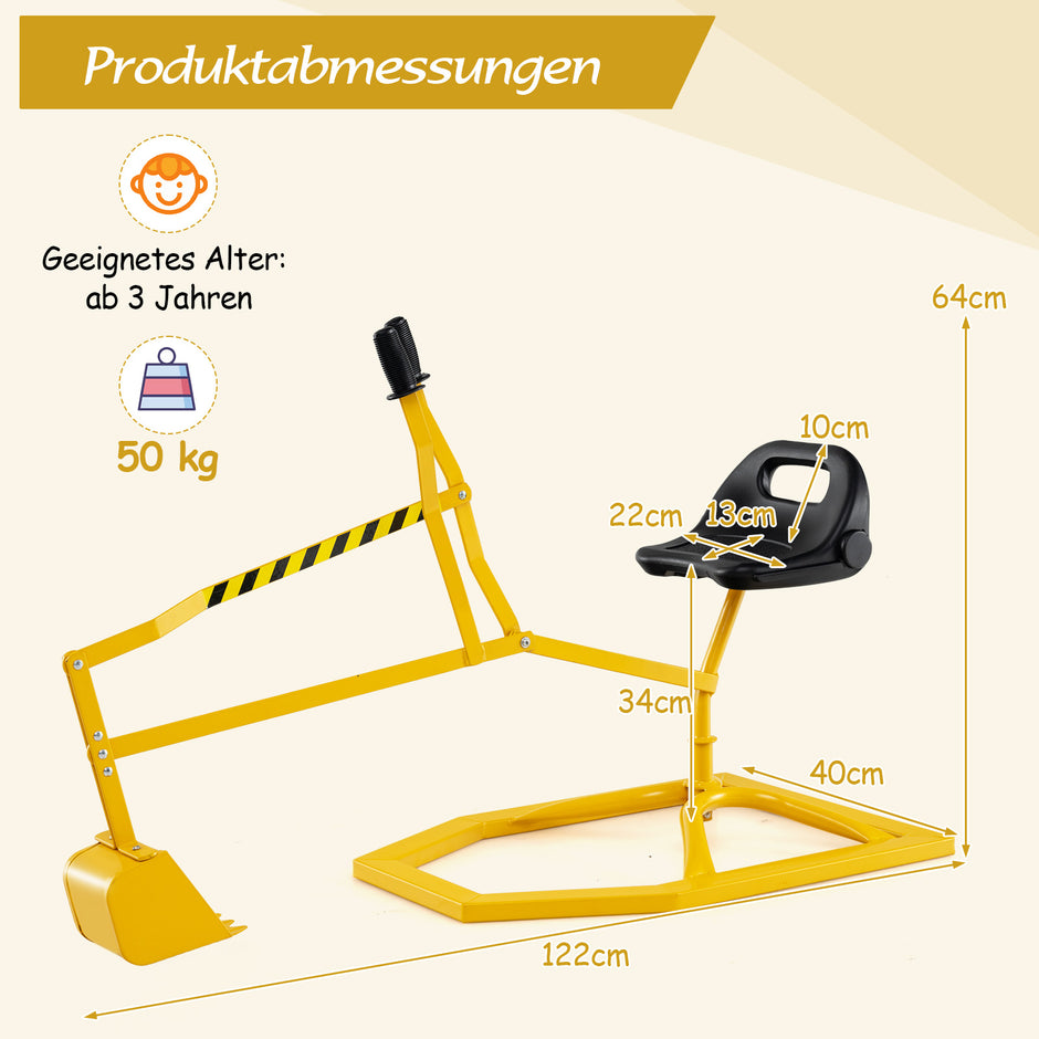 Sittgrävmaskin – 360° roter Grävare för att sitta på Sandlåda med skopa – Gul