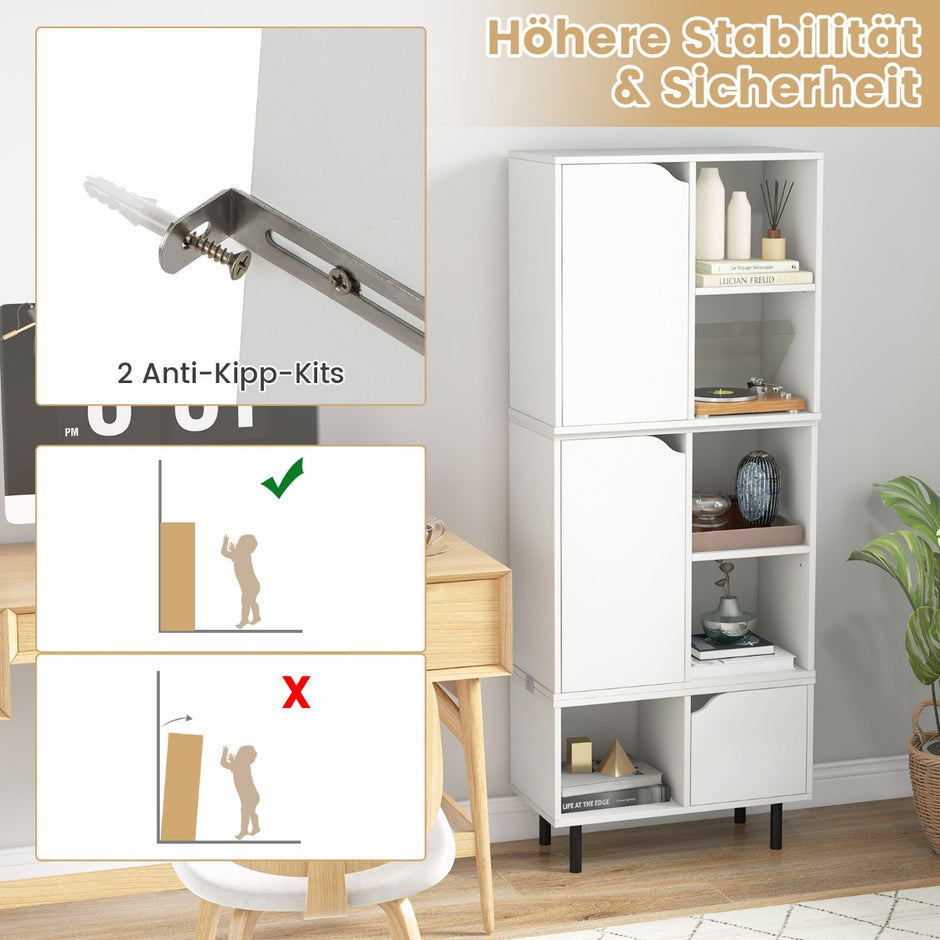 Stapelbar – bokhylla med dörrar och fack avskiljbar justerbar – 2 5 60 x 30 x 96,5 cm – Vit