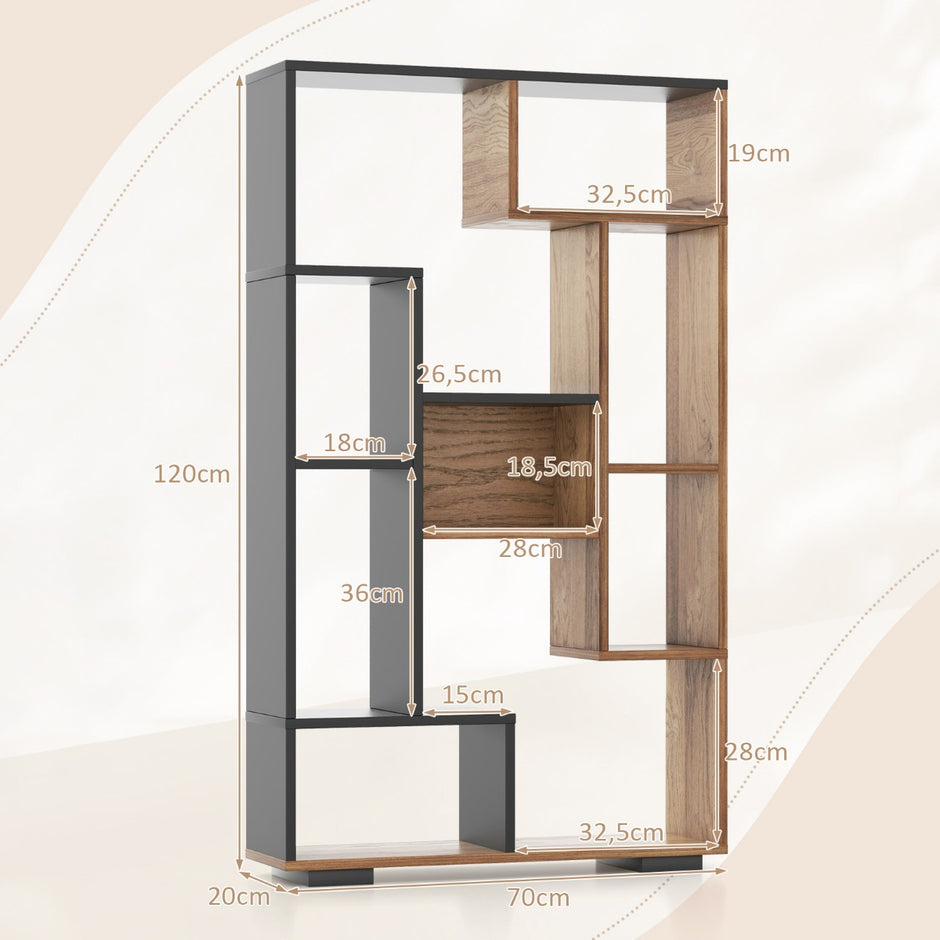 Bokhylla – med fack stående rumsavdelare geometrisk och – 9 120 cm – Svart