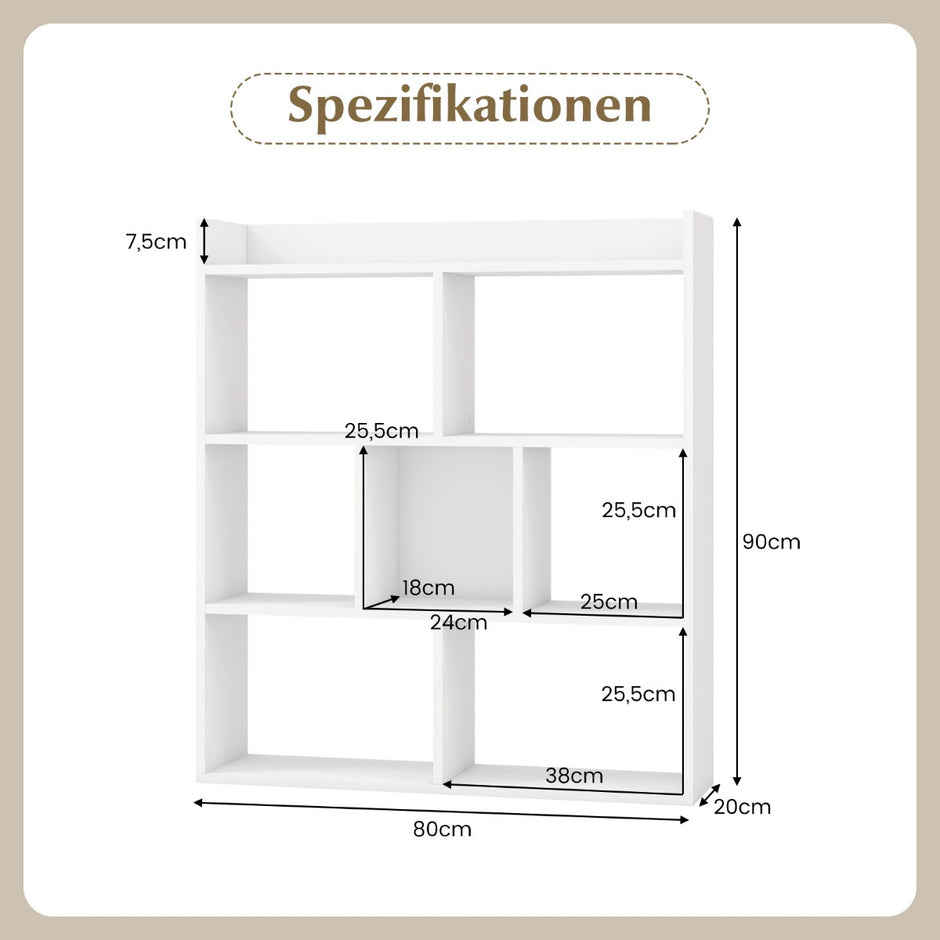 Bokhylla – med kuber och öppen bakvägg horisontell stående trä – 7 80 x 20 x 90 cm – Vit