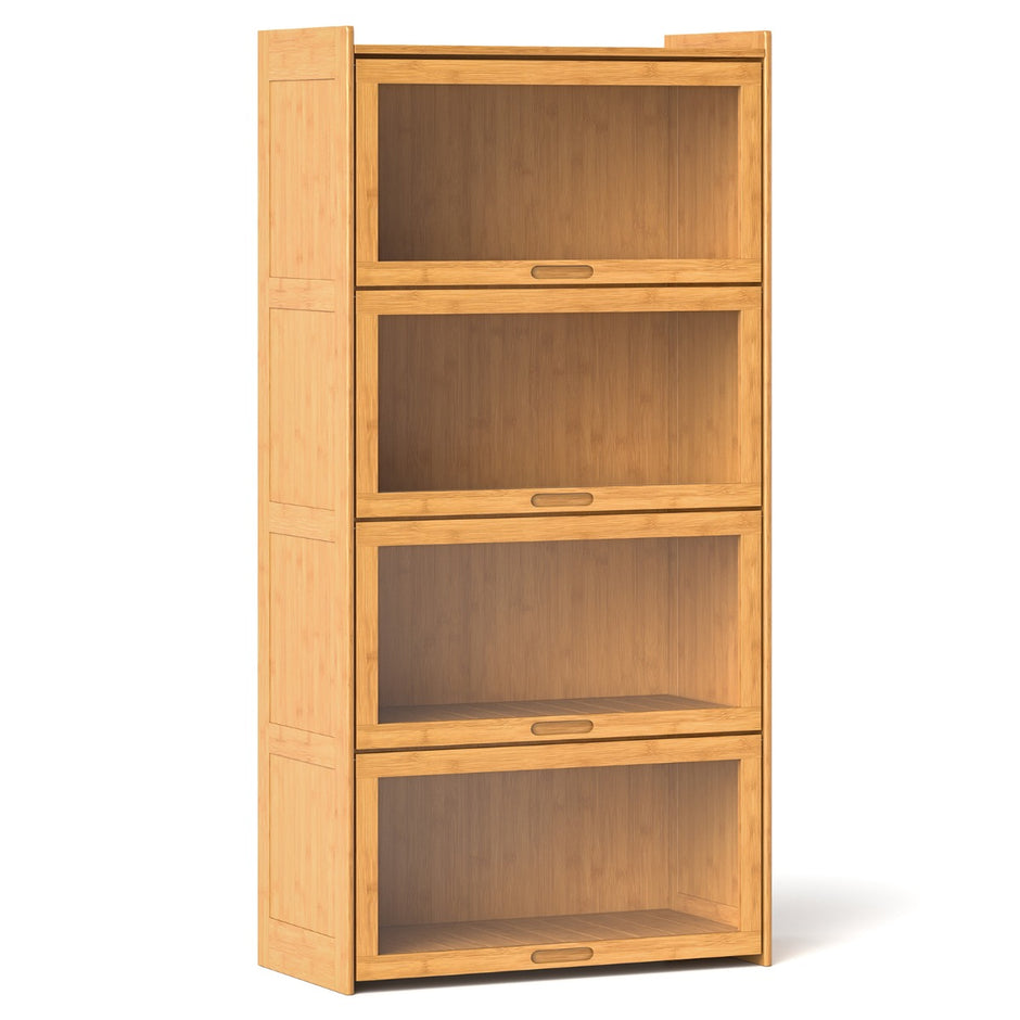 vånings – bokhylla med akryldörrar vitrinskåp av bambu – 4 69 x 34 x 140 cm – Natur