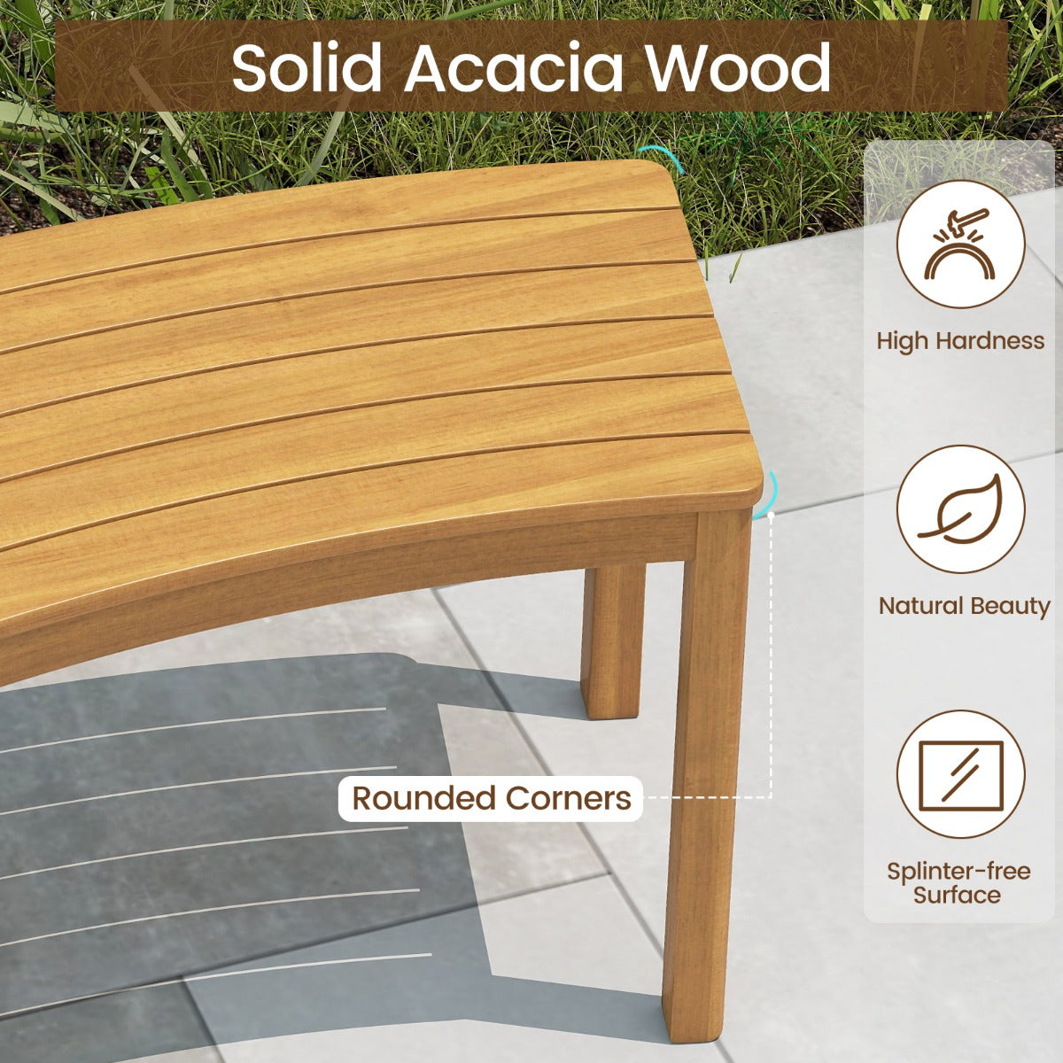 set – trädgårdsbänk i trä utan ryggstöd sittbänk böjd parkbänk – 4 – Natur