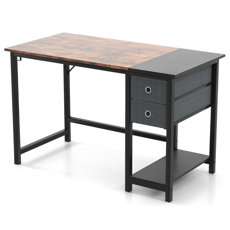 Långt – skrivbord med lådor och hörlurskrok förvaringsfack Datorbord – 2 120 cm – Rustik brun