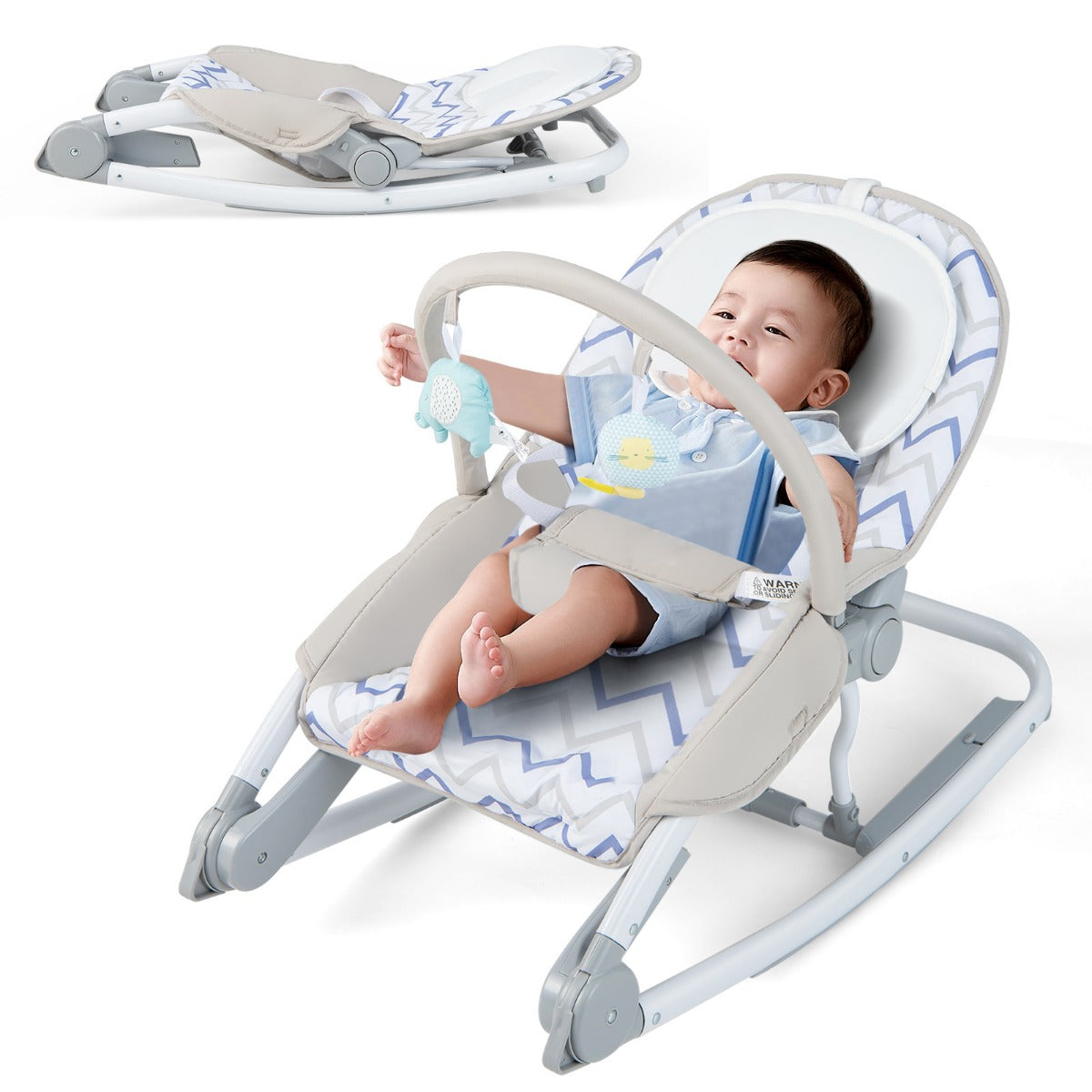 i – Baby Rocker hopfällbar bärbar med nivå justerbart ryggstöd – 2 1 3 – Grå