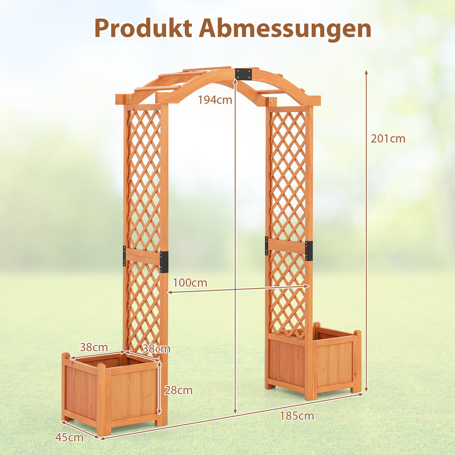 i – rosenbåge med blomlåda trädgårdsbåge träbåge för klätterväxter – 2 1 185 x 45 x 201 cm – Gul
