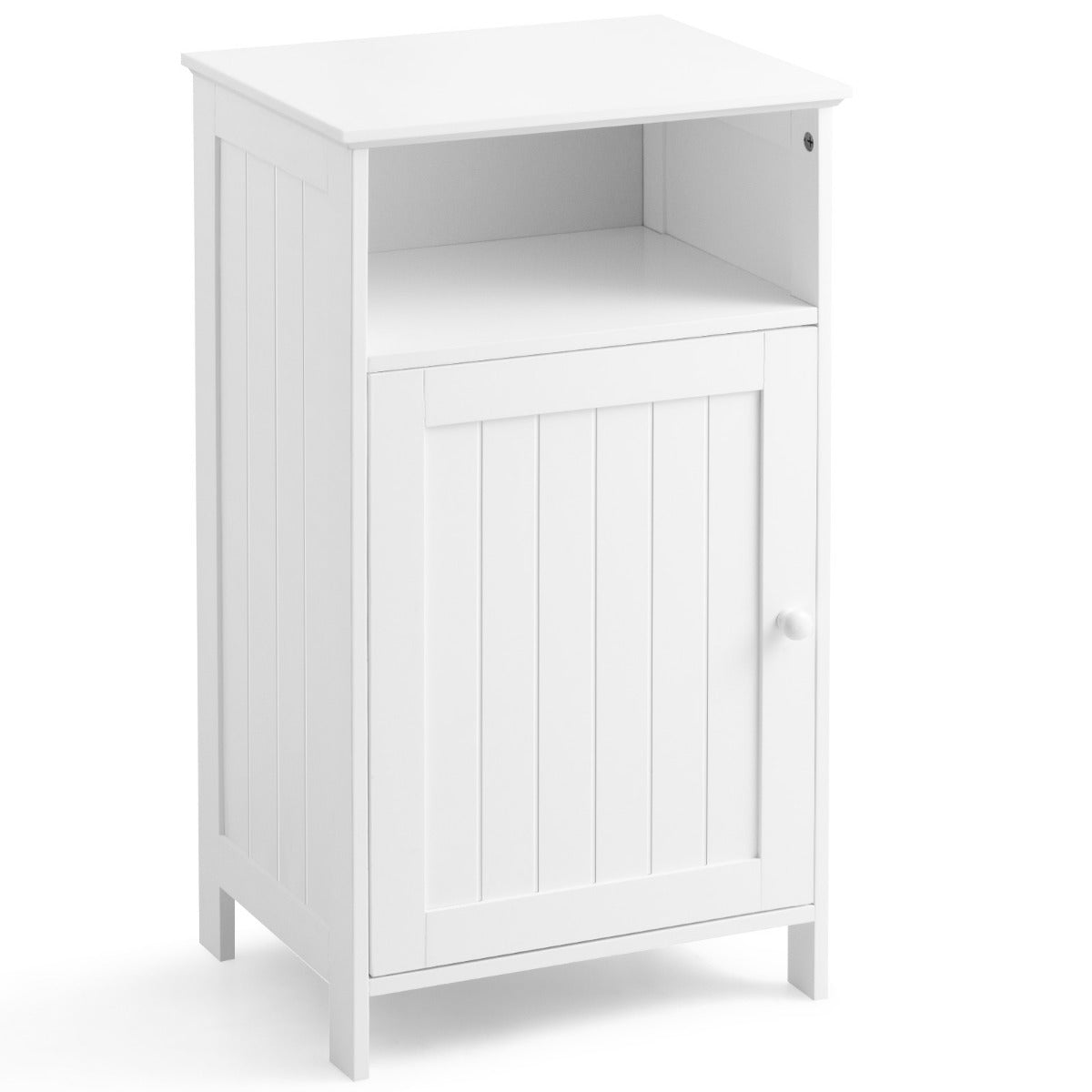 Badrumsskåp – Multifunktionell fristående hylla med lucka – 40 x 30 x 70 cm – Vit